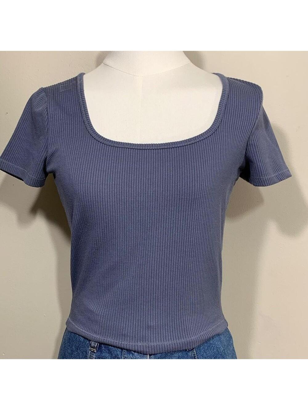 Hollister Ribbed Scoop Neck Top Womens Small Blue Short Sleeve Must-Have Tee